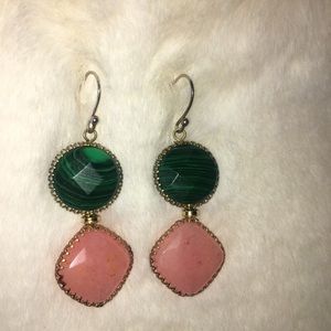 Green & pink drop earrings